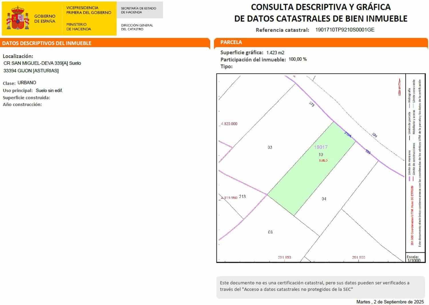 Mark till salu i Gijon - 140 000 € (Ref: 9206205)