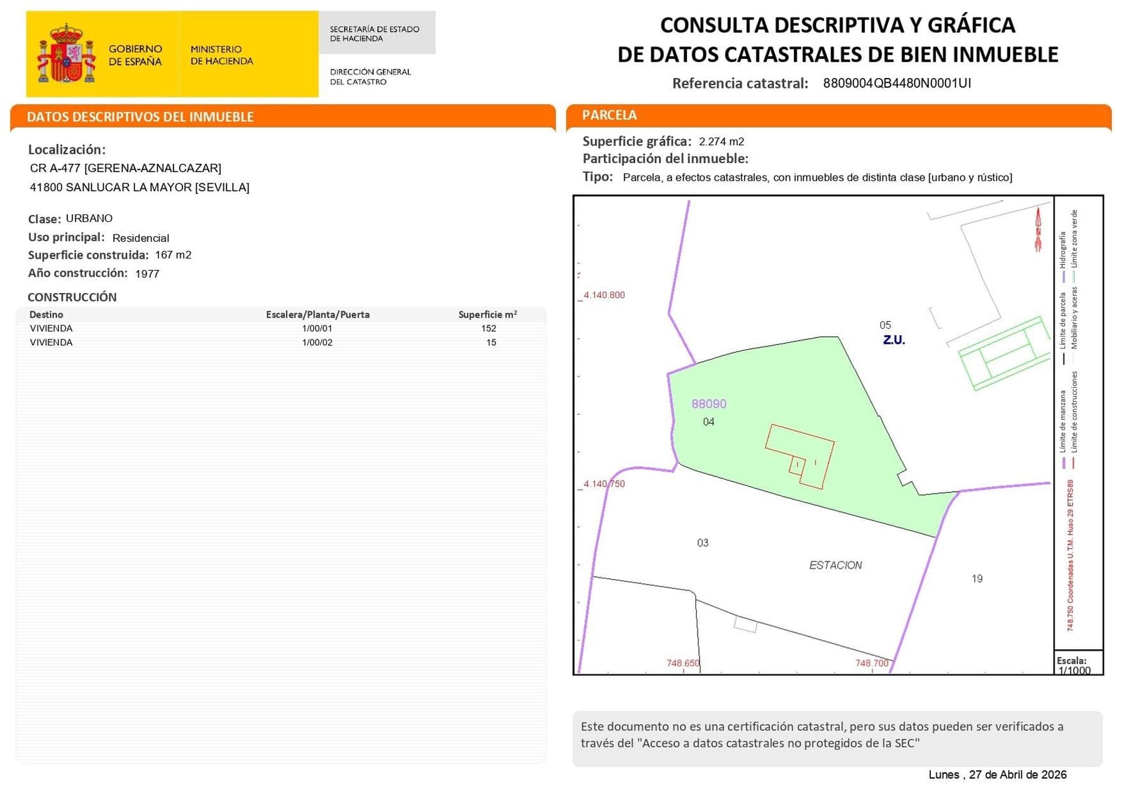 3 bedroom Villa for sale in Sanlucar la Mayor - € 280,000 (Ref: 9897349)