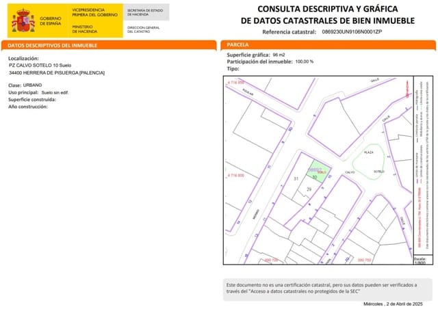 Building Plot for sale in Herrera de Pisuerga - € 33,000 (Ref: 8916052)