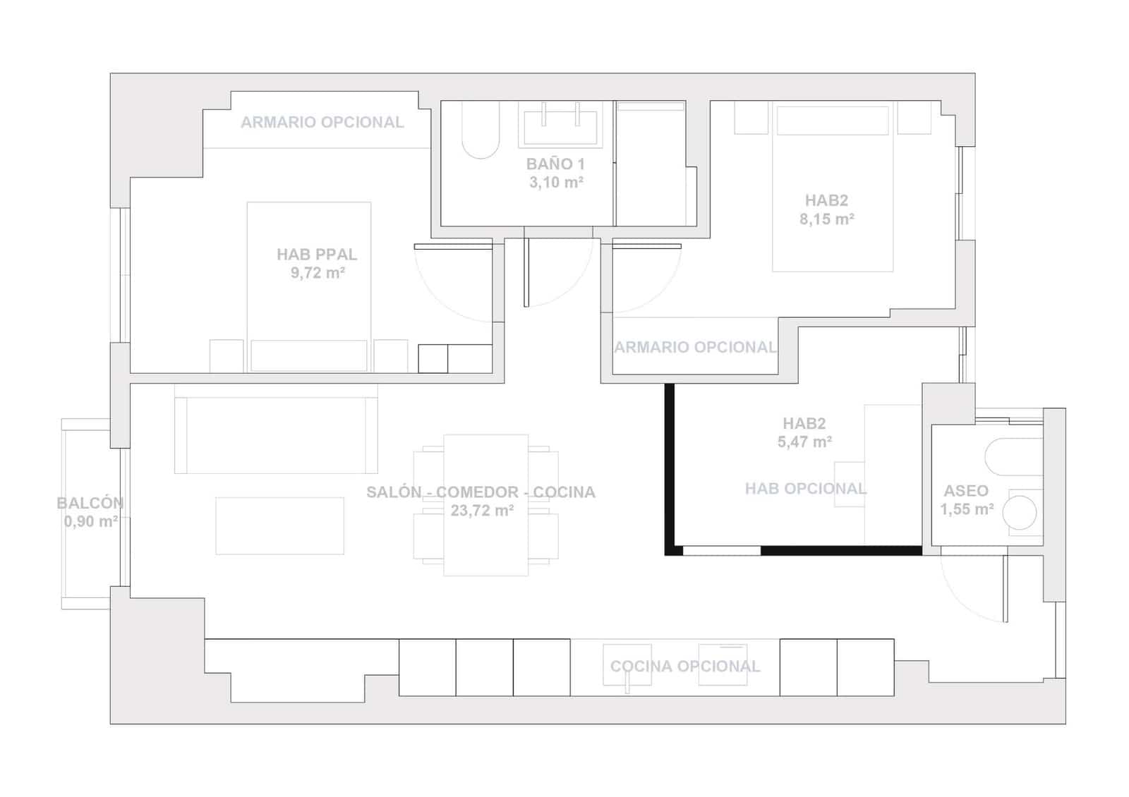 2 slaapkamer Flat te koop in Malaga stad - € 338.500 (Ref: 9865371)