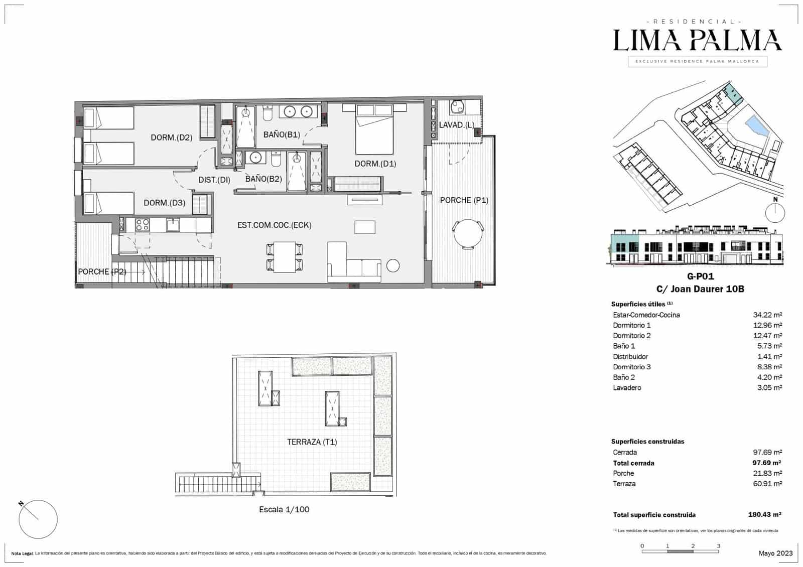 3 soverom Penthouse til salgs i Palma de Mallorca med svømmebasseng - € 693 000 (Ref: 8595391)