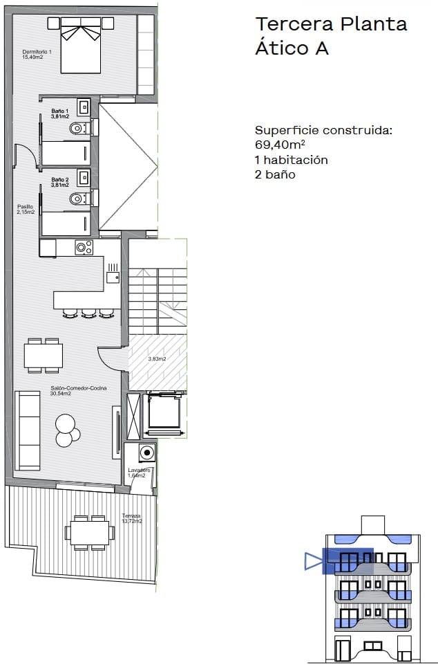 1 bedroom Penthouse for sale in Torrevieja with pool garage - € 272,000 (Ref: 10168129)