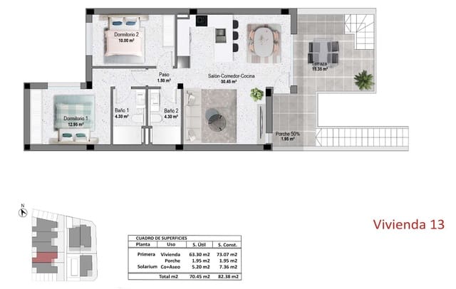 2 chambre Bungalow à vendre à Pilar de la Horadada ciudad, Pilar de la Horadada avec piscine - 329 900 € (Ref: 10168130)