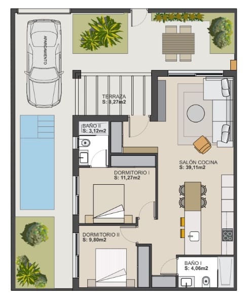 2 soverom Kjedet enebolig til salgs i Roldan med svømmebasseng garasje - € 272 900 (Ref: 9794056)