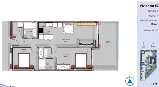 2 quarto Apartamento para venda em El Raso, Guardamar del Segura com piscina garagem - 295 000 € (Ref: 9806049)