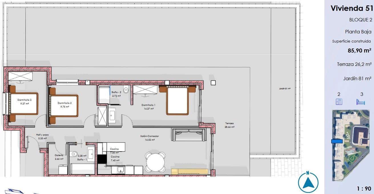 3 soverom Leilighet til salgs i Guardamar del Segura med svømmebasseng garasje - € 340 000 (Ref: 9806052)