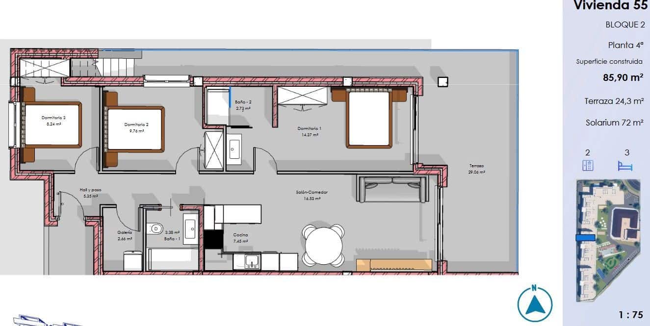3 sovrum Takvåning till salu i Guardamar del Segura med pool garage - 395 000 € (Ref: 9806054)