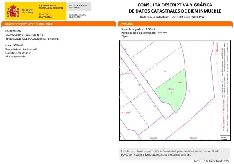 Undeveloped Land for sale in Costa Adeje - € 690,000 (Ref: 9494108)