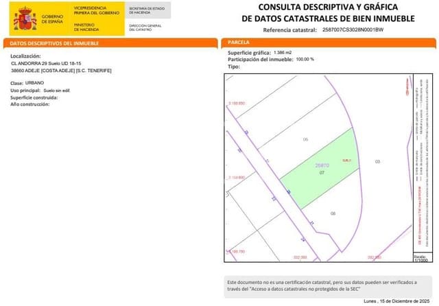 Teren niezagospodarowany na sprzedaż w Torviscas Centro y Alto, Adeje - 890 000 € (Ref: 9494110)