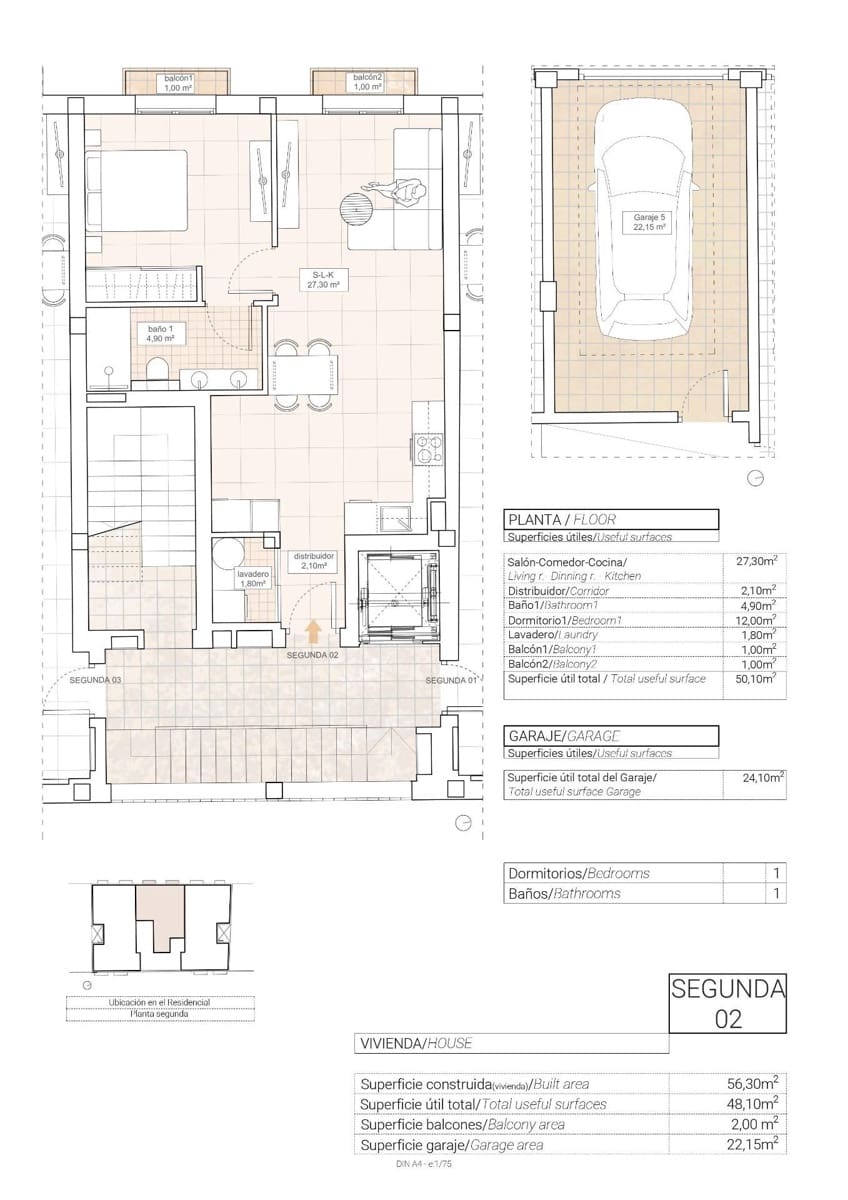 1 soverom Leilighet til salgs i Hondon de las Nieves med garasje - € 175 000 (Ref: 10116990)
