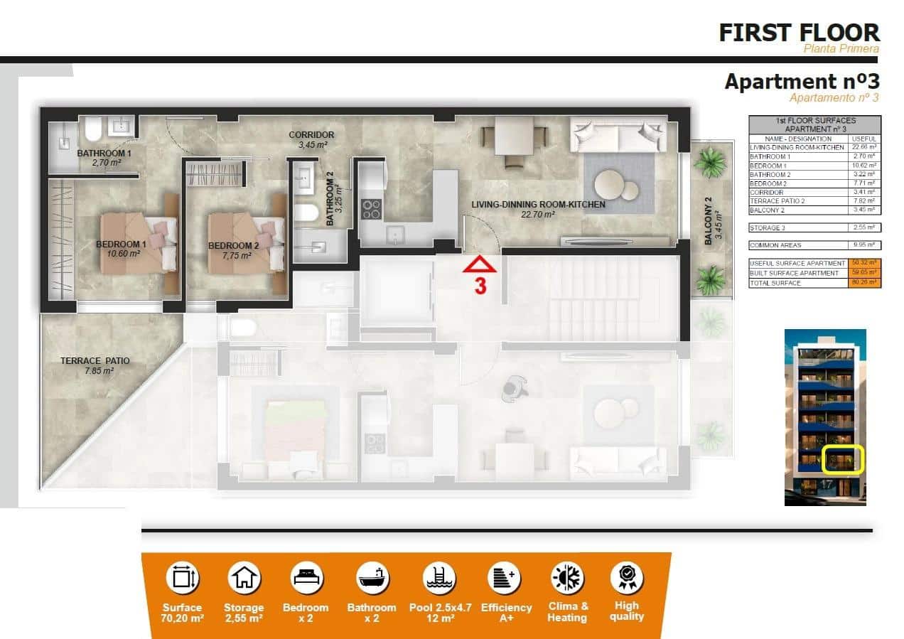 Apartamento de 2 habitaciones en Torrevieja en venta con piscina - 240.000 € (Ref: 9296024)