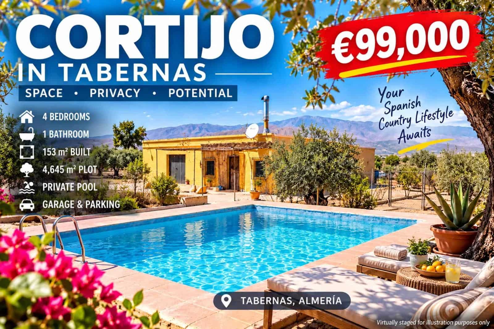 4 Zimmer Villa zu verkaufen in Tabernas mit Pool Garage - 99.000 € (Ref: 10098312)