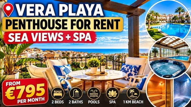2 Zimmer Penthouse zu vermieten in Puerto Vera - Las Salinas, Vera mit Pool Garage - 795 € (Ref: 10128200)