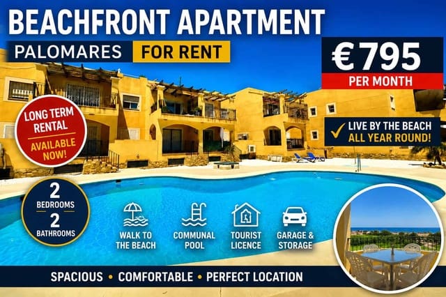 2 soverom Strandleiligheter til leie i Palomares, Cuevas del Almanzora med svømmebasseng garasje - € 795 (Ref: 9851320)
