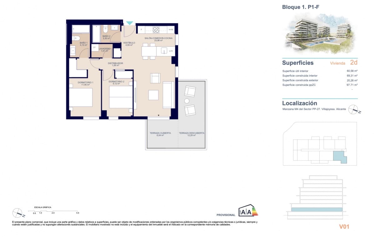 2 quarto Apartamento para venda em La Villajoyosa / Vila Joiosa com piscina garagem - 350 000 € (Ref: 9751392)