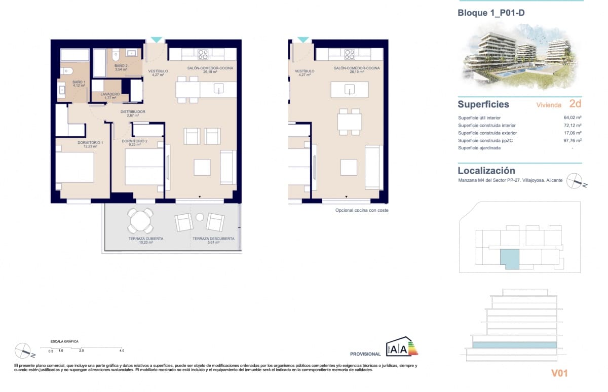 2 quarto Apartamento para venda em La Villajoyosa / Vila Joiosa com piscina garagem - 350 000 € (Ref: 9751392)