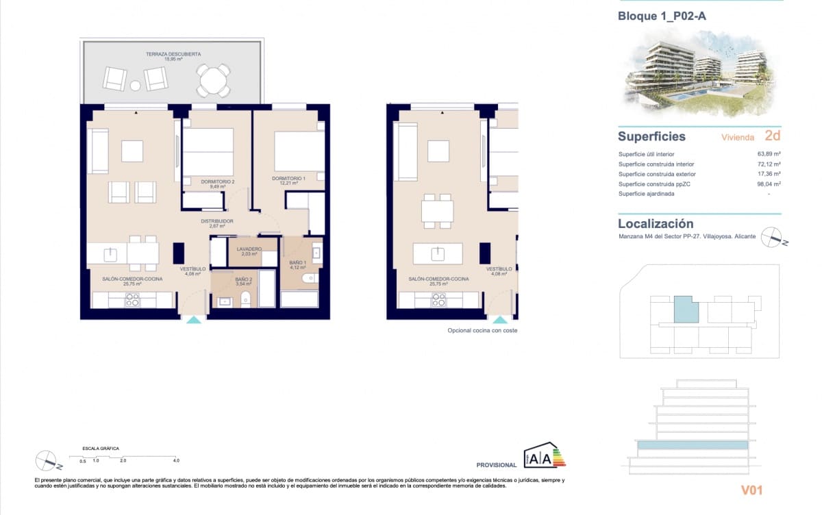 2 quarto Apartamento para venda em La Villajoyosa / Vila Joiosa com piscina garagem - 350 000 € (Ref: 9751392)