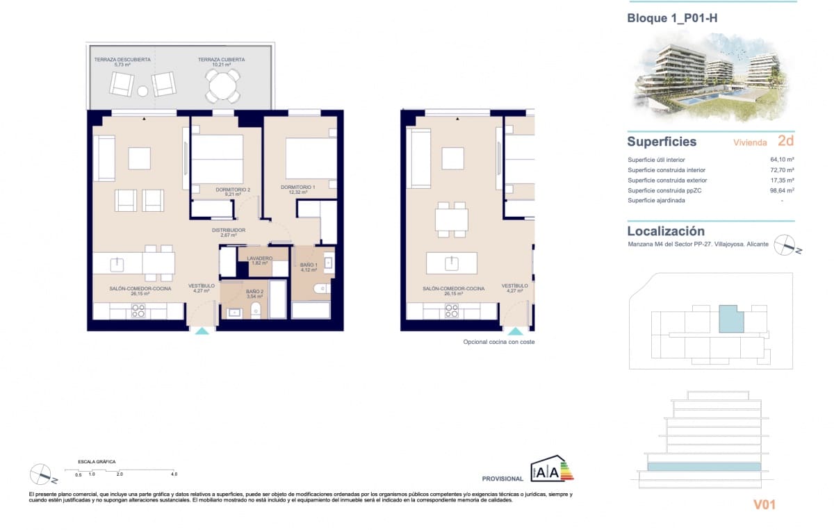 2 quarto Apartamento para venda em La Villajoyosa / Vila Joiosa com piscina garagem - 350 000 € (Ref: 9751392)