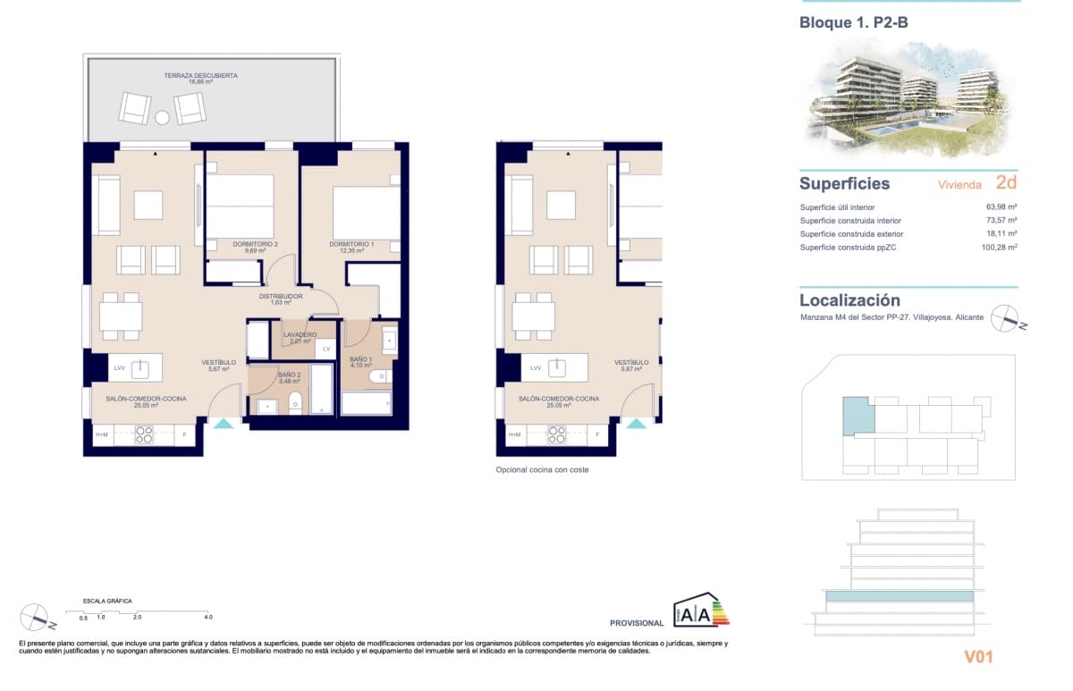 2 quarto Apartamento para venda em La Villajoyosa / Vila Joiosa com piscina garagem - 350 000 € (Ref: 9751392)