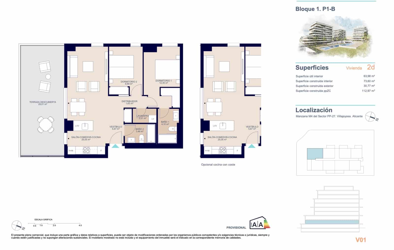 2 quarto Apartamento para venda em La Villajoyosa / Vila Joiosa com piscina garagem - 350 000 € (Ref: 9751392)