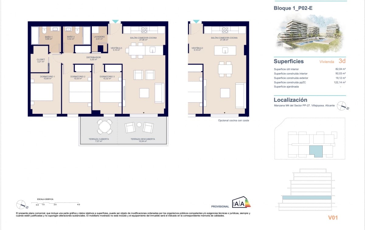3 quarto Apartamento para venda em La Villajoyosa / Vila Joiosa com piscina garagem - 398 000 € (Ref: 9751393)
