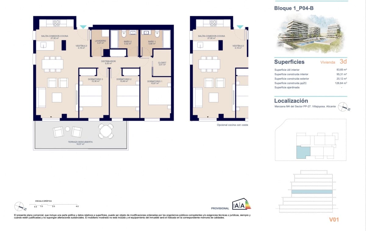 3 quarto Apartamento para venda em La Villajoyosa / Vila Joiosa com piscina garagem - 398 000 € (Ref: 9751393)