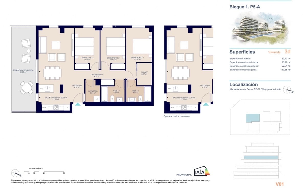3 quarto Apartamento para venda em La Villajoyosa / Vila Joiosa com piscina garagem - 398 000 € (Ref: 9751393)