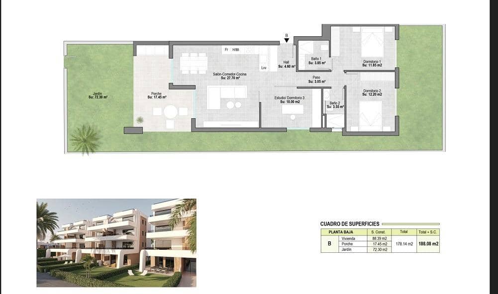 3 soverom Leilighet til salgs i Alhama de Murcia med svømmebasseng - € 188 900 (Ref: 7830741)