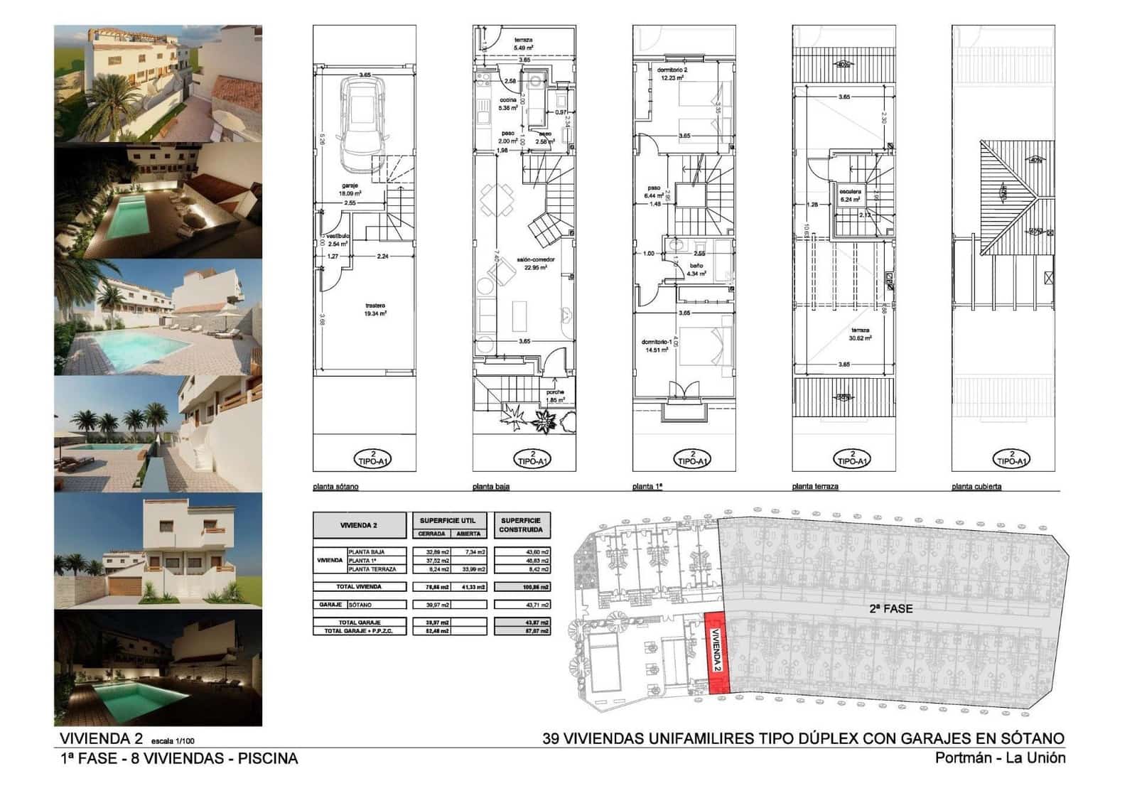 2 quarto Moradia em Banda para venda em Portman com piscina garagem - 208 000 € (Ref: 10039480)