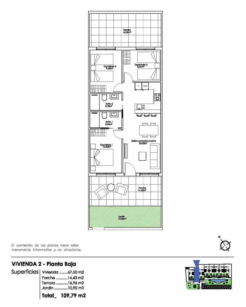 3 chambre Bungalow à vendre à Pilar de la Horadada avec piscine garage - 270 000 € (Ref: 10039541)