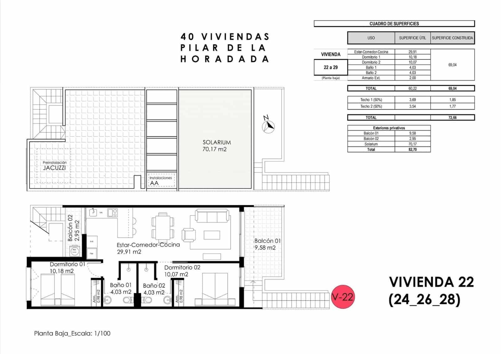 2 sovrum Bungalow till salu i Pilar de la Horadada med pool garage - 265 000 € (Ref: 10039884)