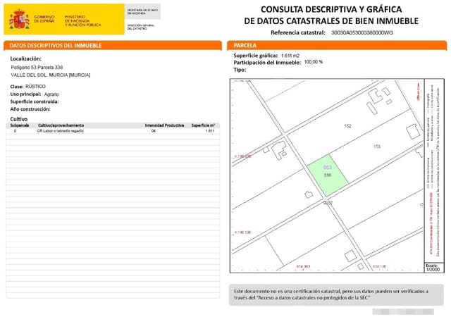 Undeveloped Land for sale in Gea y Truyols, Murcia city - € 55,000 (Ref: 7452656)