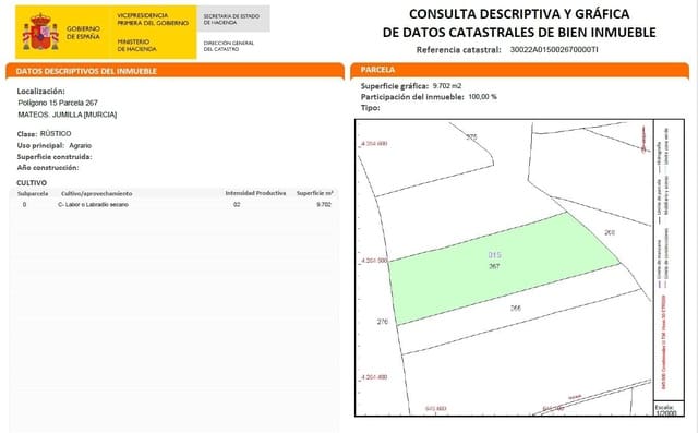 Mark till salu i La Alqueria, Jumilla - 320 000 € (Ref: 9297524)