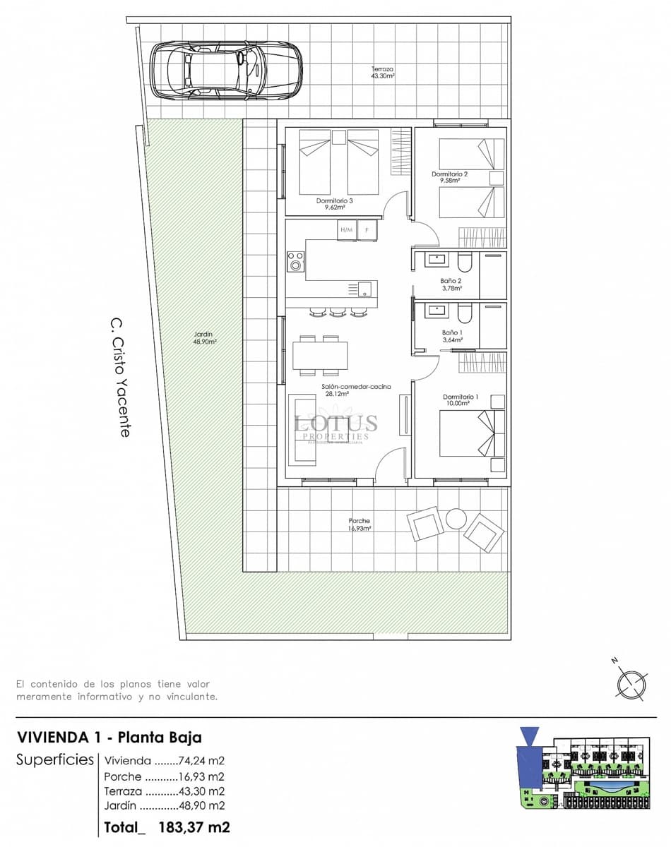 3 sovrum Bungalow till salu i Pilar de la Horadada med pool garage - 270 000 € (Ref: 9918792)