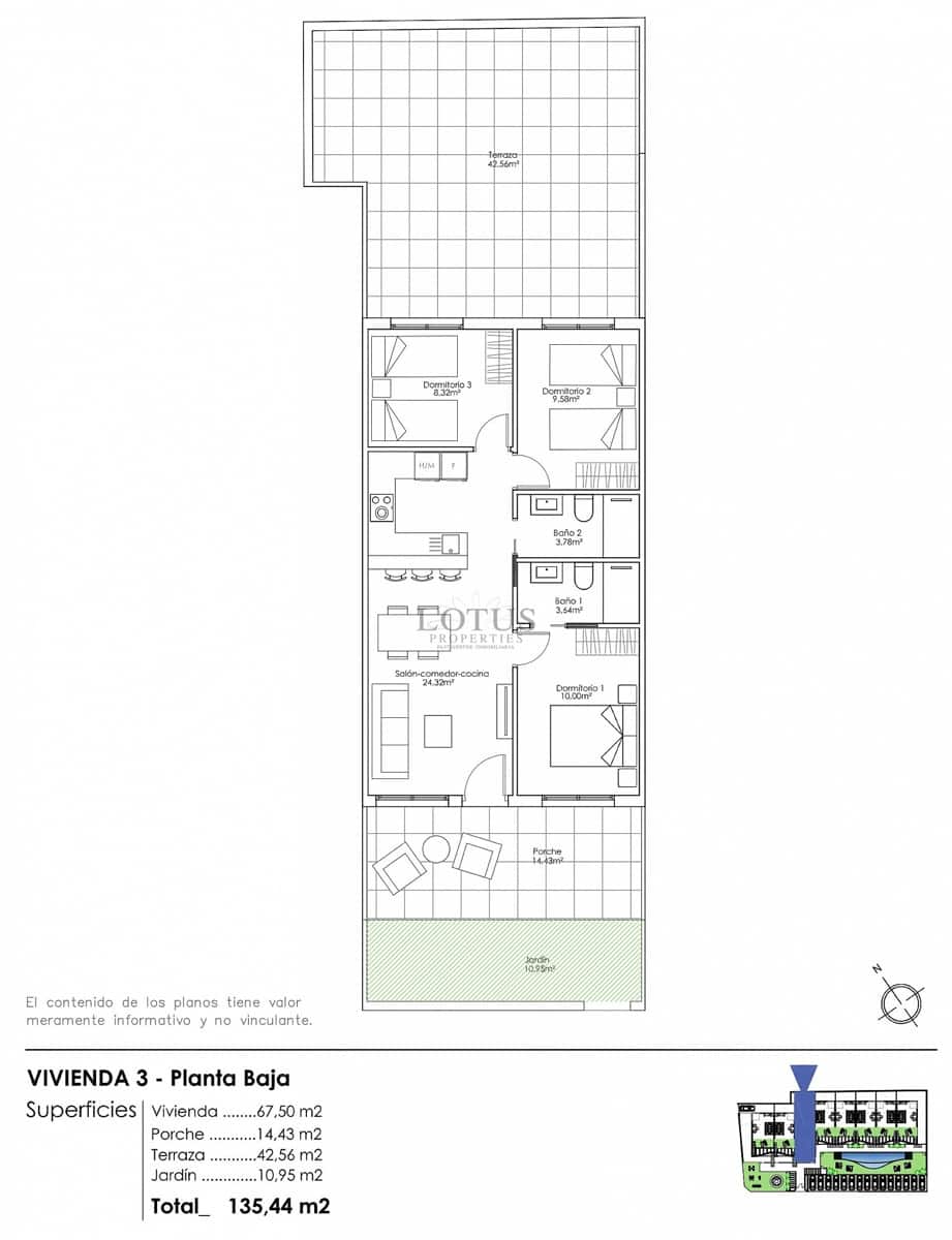 3 sovrum Bungalow till salu i Pilar de la Horadada med pool garage - 270 000 € (Ref: 9918792)