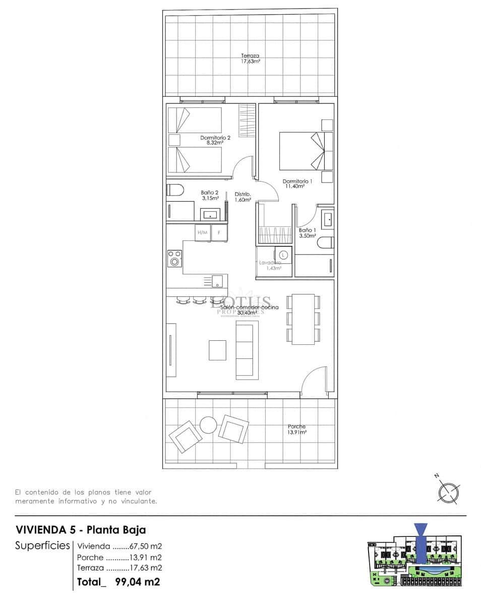 3 sovrum Bungalow till salu i Pilar de la Horadada med pool garage - 270 000 € (Ref: 9918792)