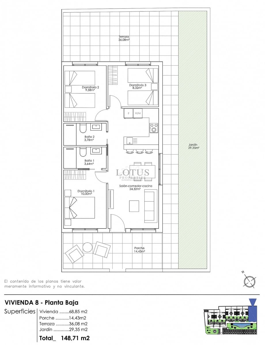3 sovrum Bungalow till salu i Pilar de la Horadada med pool garage - 270 000 € (Ref: 9918792)