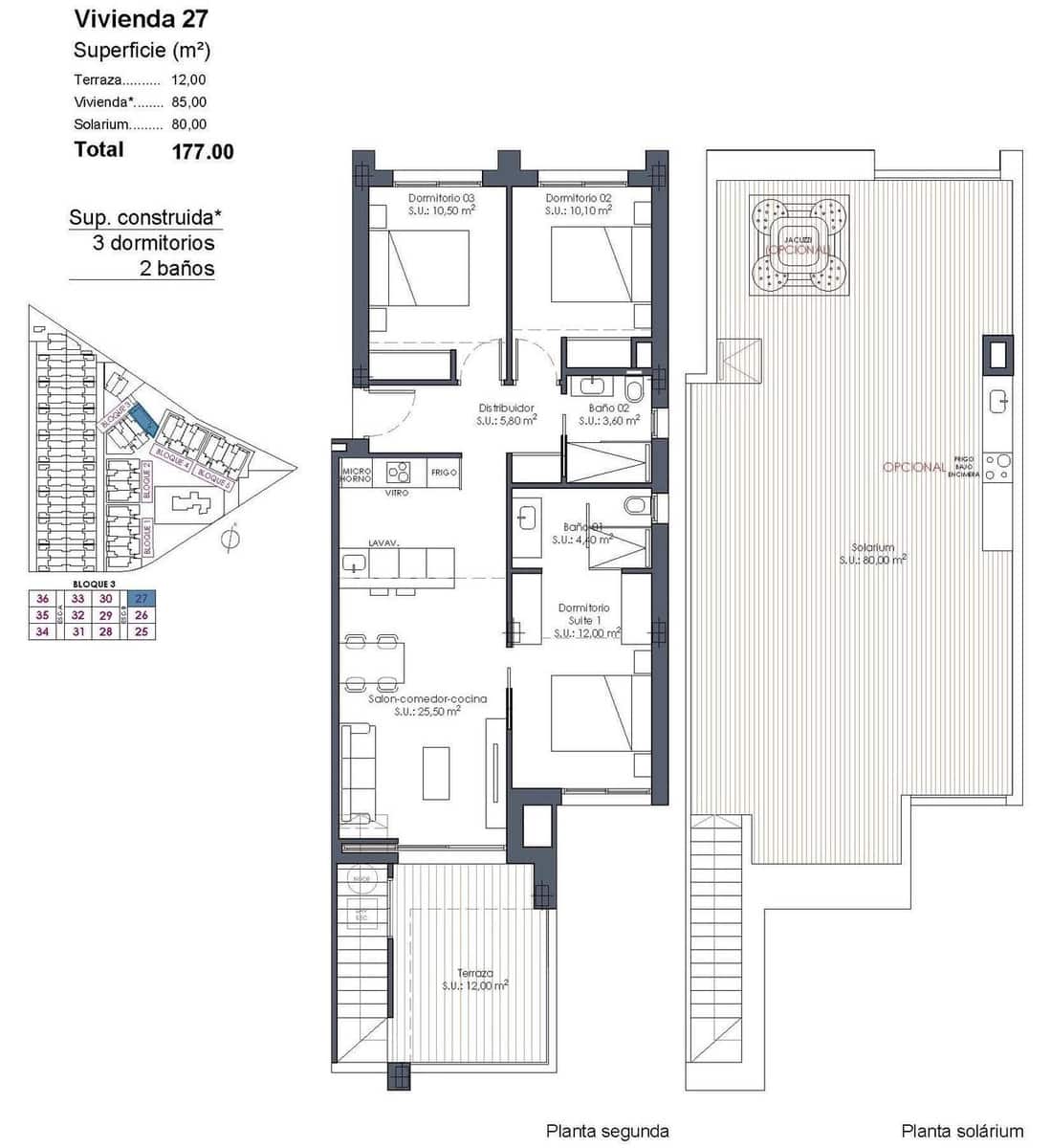 3 chambre Penthouse à vendre à Los Alcazares avec piscine garage - 409 000 € (Ref: 10085586)