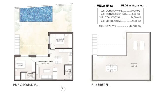 2 bedroom Villa for sale in Pilar de la Horadada ciudad, Pilar de la Horadada with pool garage - € 315,900 (Ref: 8123266)
