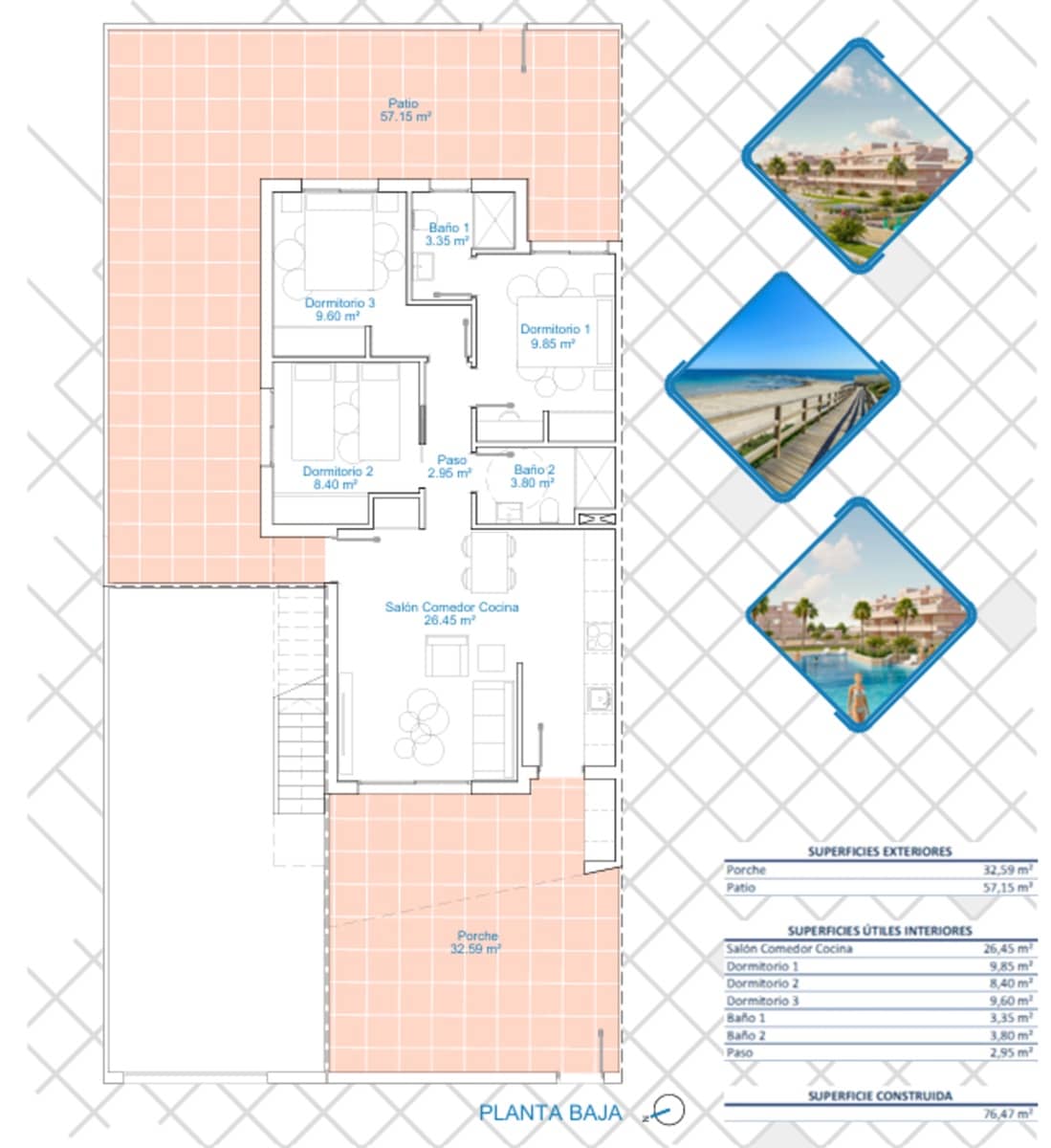 3 makuuhuone Bungalow myytävänä paikassa Pilar de la Horadada mukana uima-altaan 
autotalli - 259 900 € (Ref: 8840680)