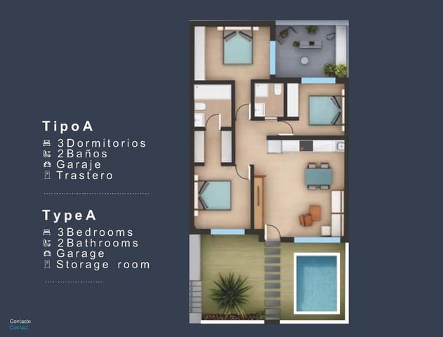Bungalow de 3 habitaciones en San Pedro del Pinatar ciudad, San Pedro del Pinatar en venta con piscina - 298.000 € (Ref: 9392240)