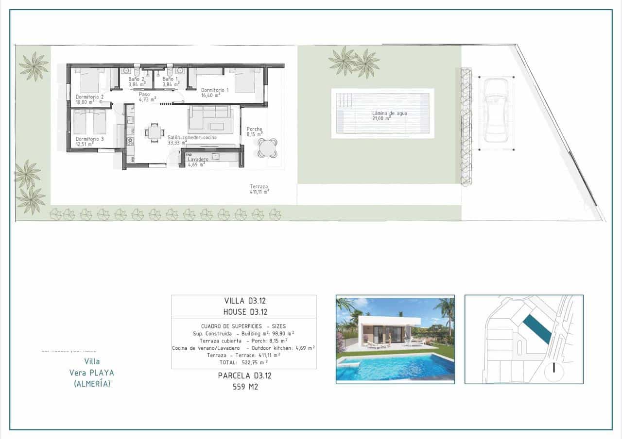 3 soveværelse Villa til salg i Vera med swimmingpool garage - € 495.000 (Ref: 9392406)