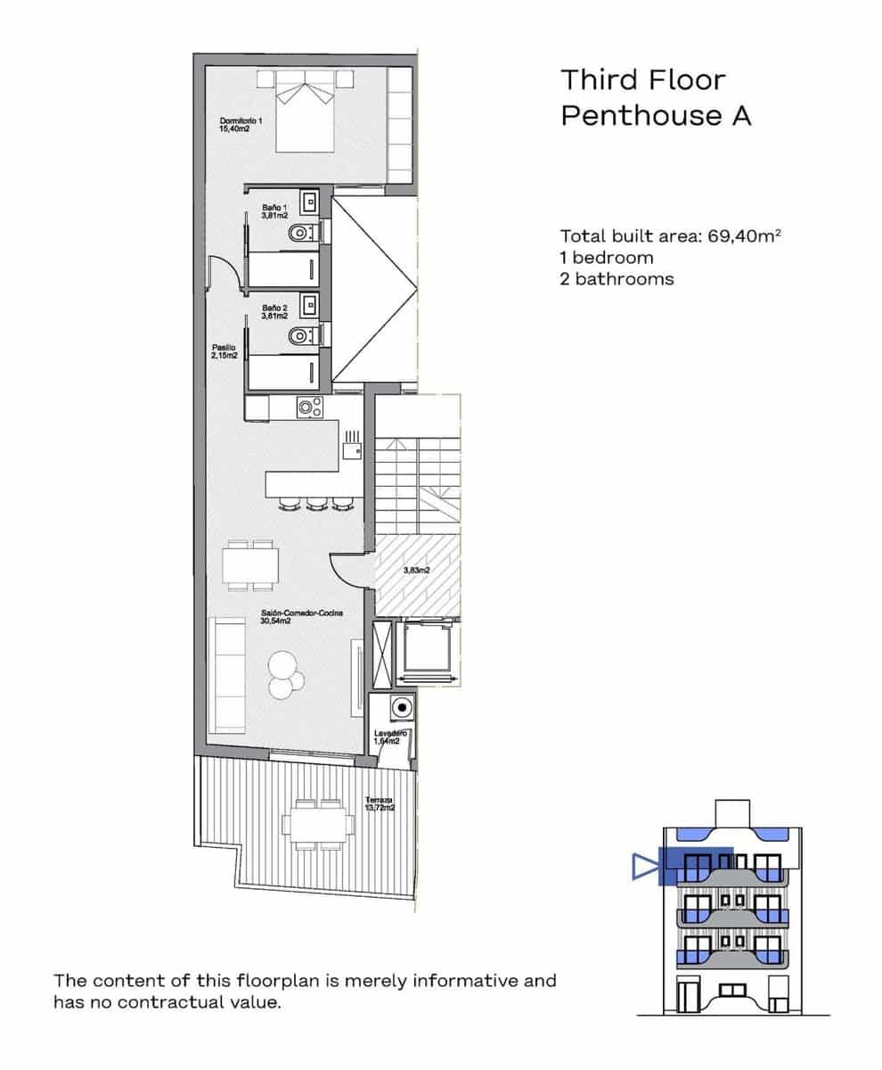 1 quarto Penthouse para venda em Torrevieja com piscina - 272 000 € (Ref: 9392416)