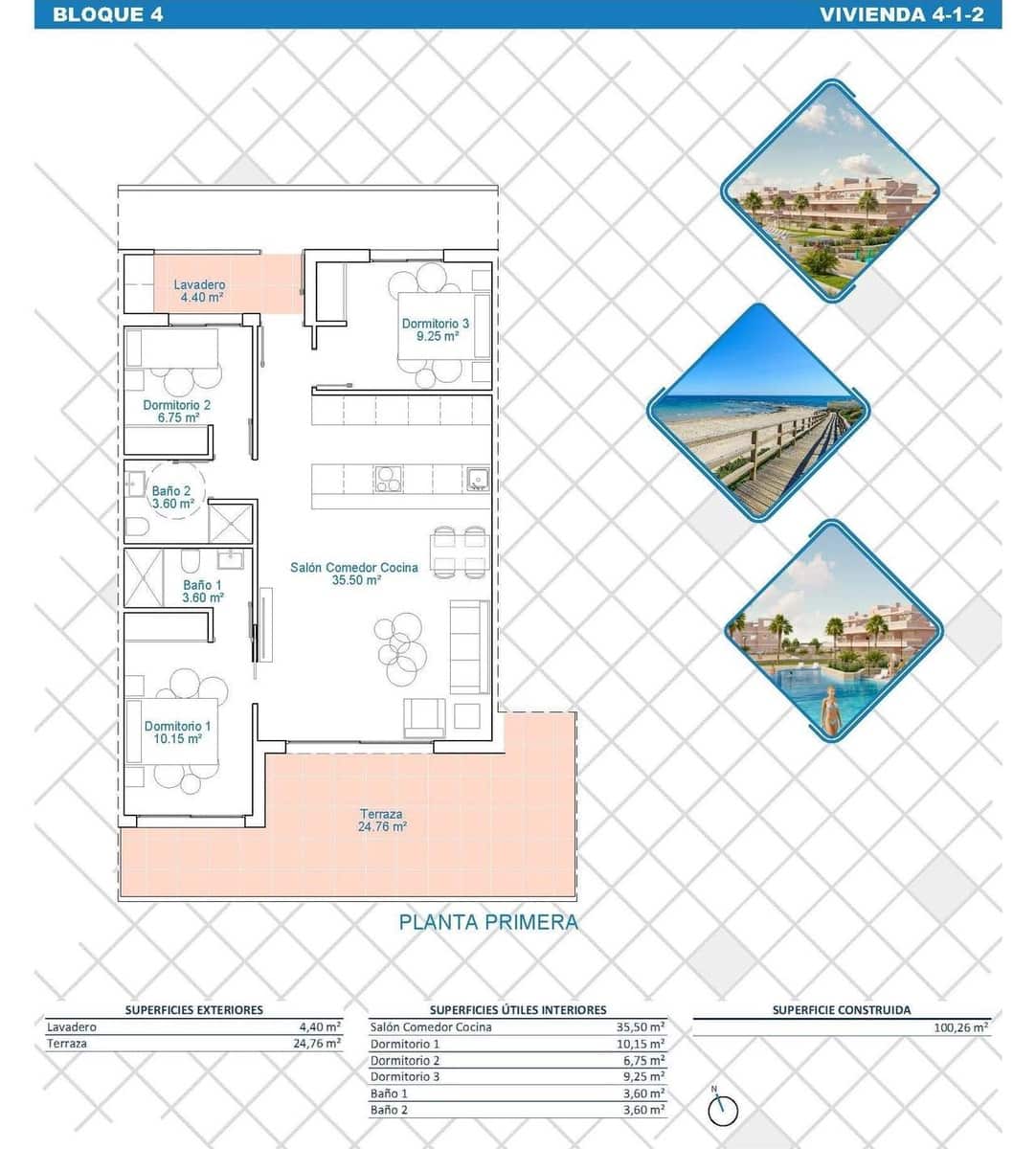 3 soverom Leilighet til salgs i Pilar de la Horadada med svømmebasseng - € 299 900 (Ref: 9392663)