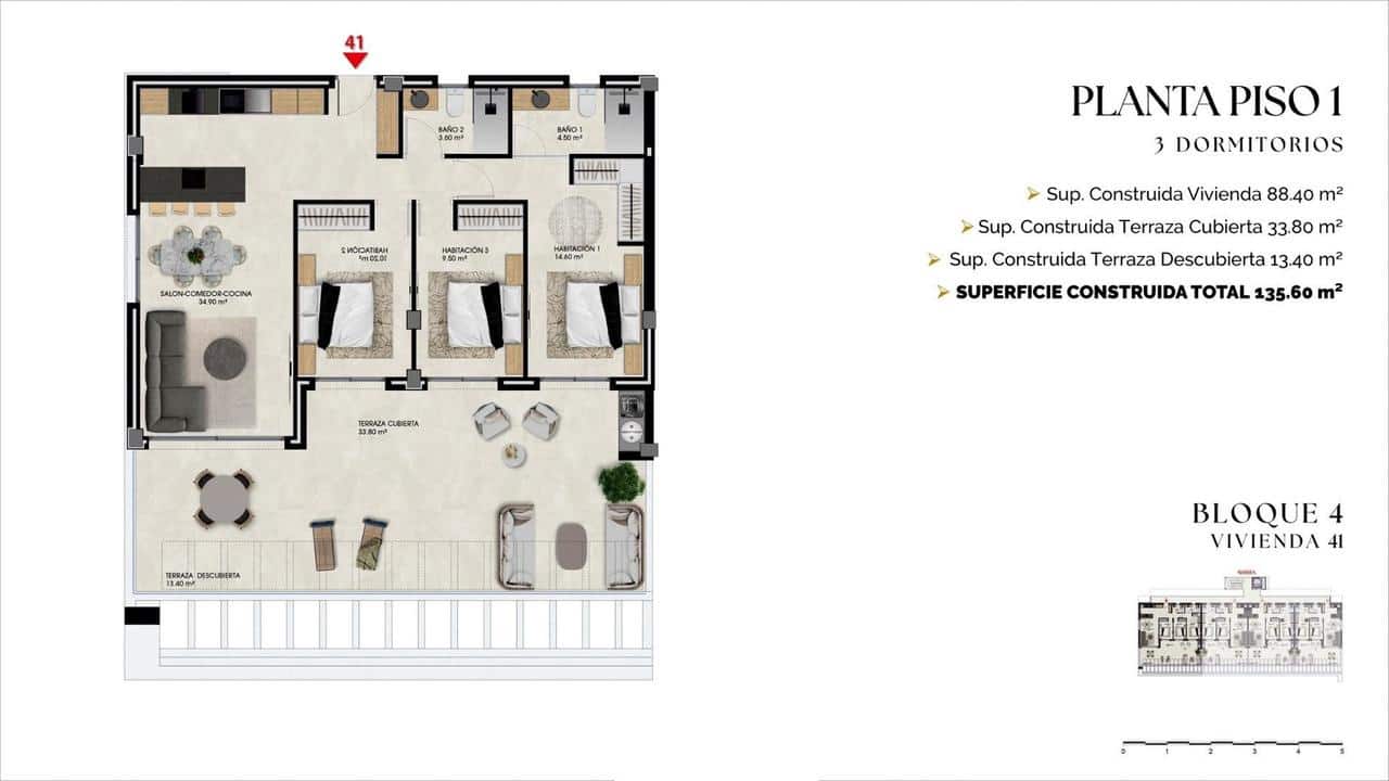 3 sypialnia Apartament na sprzedaż w Finestrat z basenem - 452 000 € (Ref: 9908017)