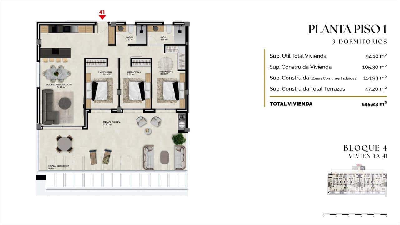 3 makuuhuone Huoneisto myytävänä paikassa Finestrat mukana uima-altaan 
autotalli - 452 000 € (Ref: 9908017)