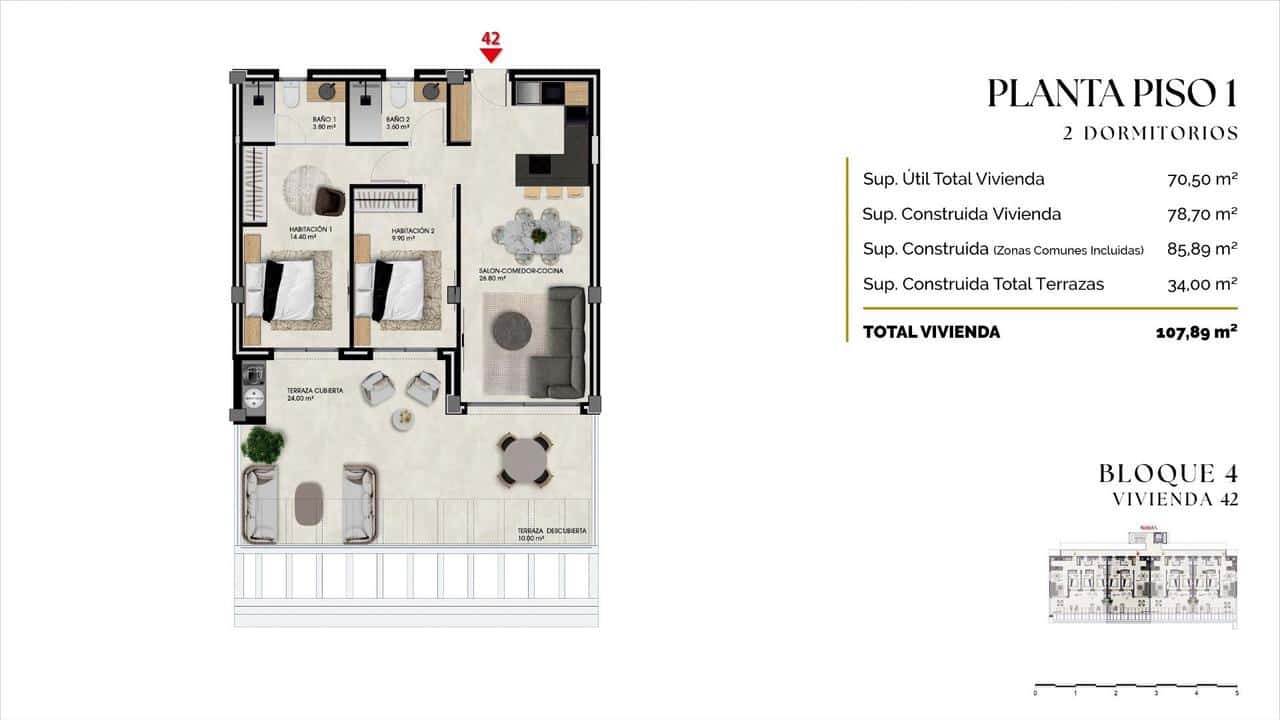2 soverom Leilighet til salgs i Finestrat med svømmebasseng garasje - € 375 000 (Ref: 9908019)