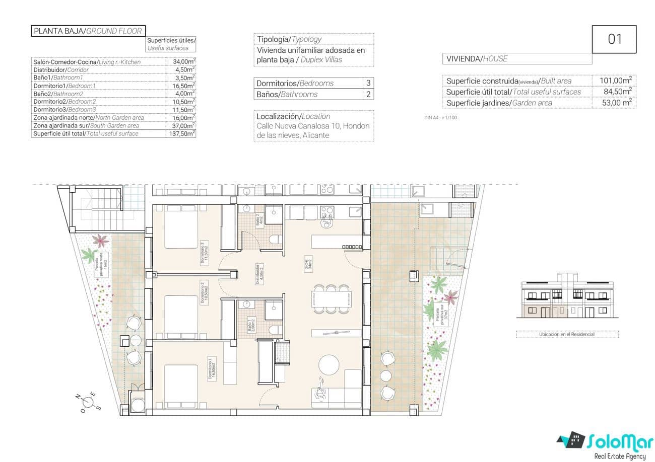 3 bedroom Apartment for sale in Hondon de las Nieves - € 198,000 (Ref: 7735114)