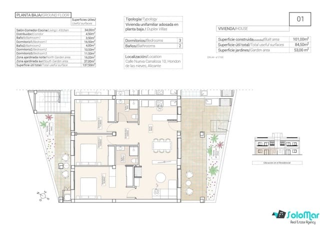 3 slaapkamer Appartement te koop in Hondón de las Nieves - € 198.000 (Ref: 7735114)