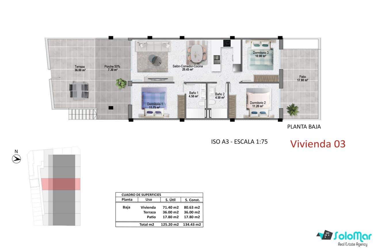 3 bedroom Bungalow for sale in Pilar de la Horadada with pool - € 299,900 (Ref: 8048033)